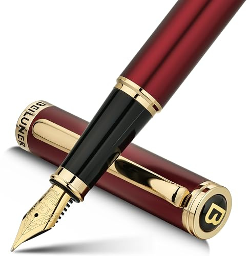 BEILUNER Luxury Fountain Pen, Stunning Piano Lacquer Finish with 24K Gold Accents Gilded Nib, Trustworthy Pen Gift for Men&Women with Ink Converter, Elegant Pen for Writing - Red & Gold, Medium Nib