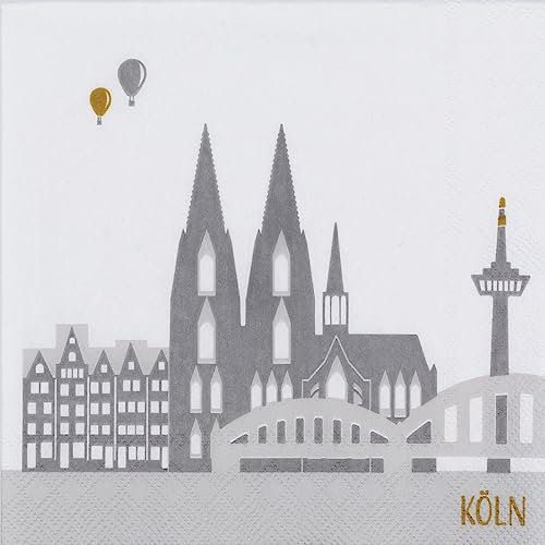 Räder Cocktailserviette Stadtsilhouette Köln - 20 Stück, Weiß, 1-lagig, 12,5 cm x 12,5 cm, Papier