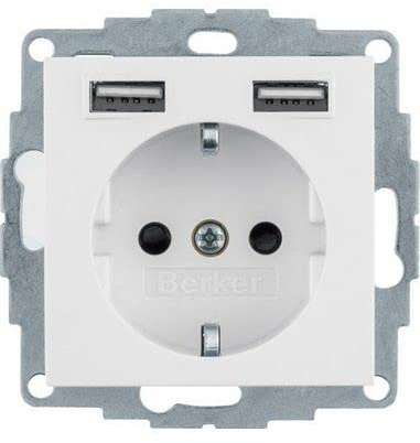 HAGER (KNX + DOM) 48031909 Toma SCHUKO/USB, S.x/B.x, bl polar mate power type, mehrfarbig