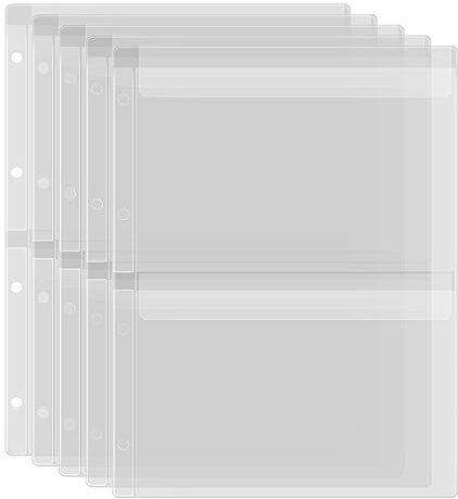 Kunststoff-Bindertaschen, A4-Format, 4 Löcher, wasserdicht, PVC-Ordner, lose Blätter, für lose Blätter, Planer, Einstecktaschen, für Fotos, Dokumente, Briefmarken und Stanzformen, 2 Fächer, 5 Stück