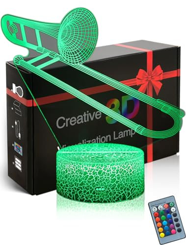 DAHEYMA 3D-Stimmungslampe, Illusionsposaune, LED-Nachtlicht, Trompete, Tischlampe, 16 Farben, wechselt mit Fernbedienung, Geschenke für Musik-Fans, Urlaub, Schlafzimmer, Dekoration