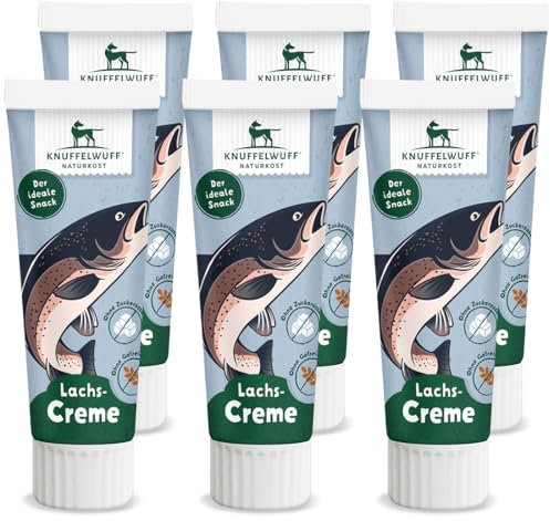 Knuffelwuff Tuben Snack Hunde Leckerlis Lachscreme 6er Pack - mit extra viel frischem Fisch - ohne Konservierungsmittel, ohne Zusatz von Zucker und Getreide - Ideal auch für Welpen - Made in Germany