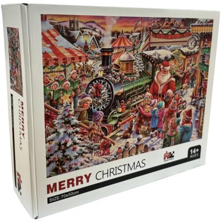 Christmas Jigsaw Puzzle 1000 Piece Festive Puzzles Father Christmas Village Snow Winter Scene 1000pc Jigsaws (Santa Train Puzzle)