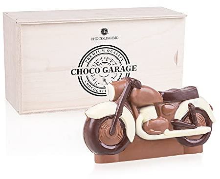 CHOCOLISSIMO - Moto en chocolat dans une boîte en bois personnalisable | cadeau| gravure | figurine en chocolat | idée cadeau personnalisée | homme, femme, enfant, garçon
