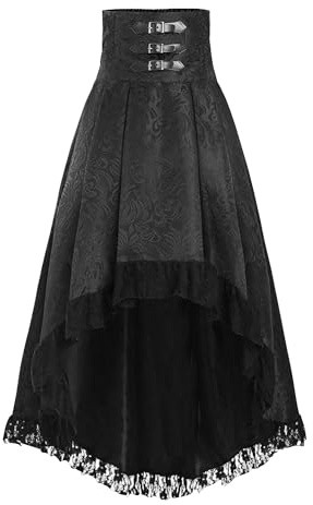 FCCAM Steampunk Damen Rock Damen Knielang Gothic Rock Goth Skirt Festival Rock Piraten Rock Mittelalter Rock