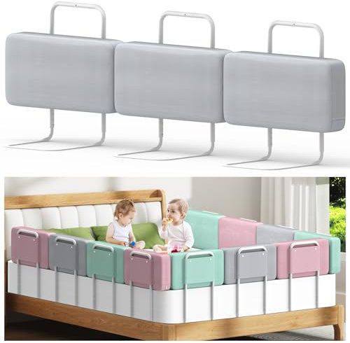 Kidsgigglz Bettgitter 60cm,Bettschutzgitter für Kinder,Rausfallschutz Bett,Baby Bettschutzgitter,Höhenverstellbar,Einfache Montage,Kinderbettgitter für Kinder mit Verstärktem Rahmen,Grau