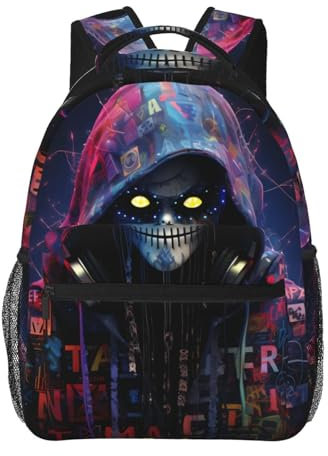 Kingww Hacker Era Daypacks zum Wandern, trendige Rucksäcke für die Schule, leichte und lässige Rucksäcke für Laptops, alles wasserabweisend, Schwarz , Einheitsgröße