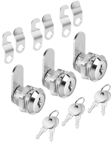 Bates- Cabinet Locks with Keys, 5/8 Long, 3 Pack, Cam Locks for Cabinets Keyed Alike, File Cabinet Lock with Key, Silver