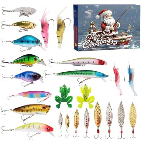Adventskalender 2024 Angelköder - Angel-Geschenkset für Angler, Countdown-Box für Partys | Weihnachts-Adventskalender mit Angelködern, Angelausrüstung