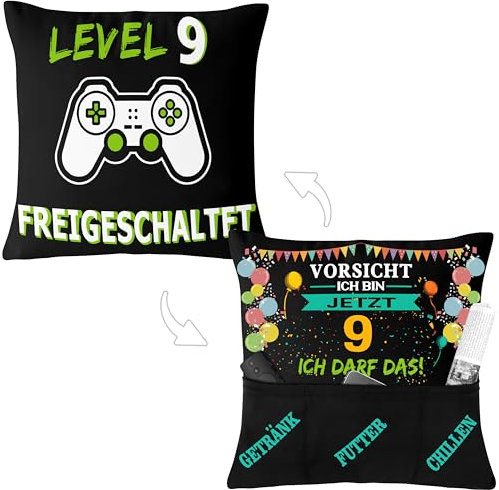 Merclix Gaming Kissenbezug für Geschenk Junge 9 Jahre Geburtstag Gamer Deko Geburtstag 9 Geschenke Junge 9 Jahre Gaming Deko Zimmer Zocker Geschenke für Jungs Geschenk 9 Jahre Jung Geburtstagsgeschenk