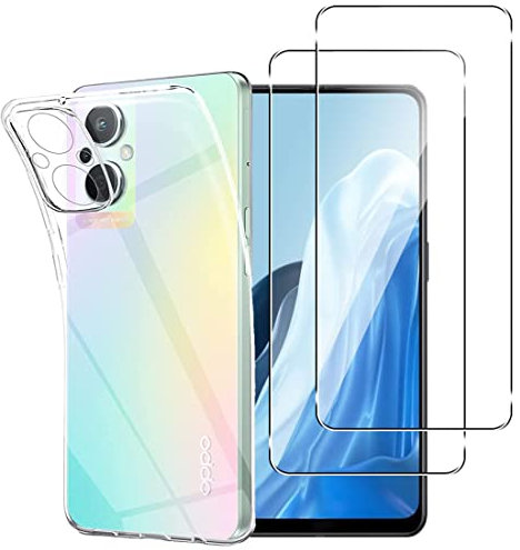 NOVAGO Compatible avec Oppo Reno 8 Lite 5G -Pack Complet- Coque Résistante Transparente + 2 Films Protection écran Verre trempé