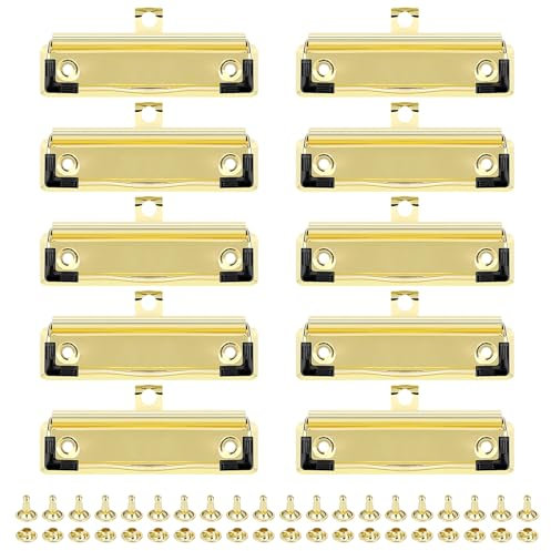 Meetory Klemmbrett-Clips, 10 Stück Klemmbrett Klammer Clip Halter-Metall Klemme für Klemmbrett, Büro, Klassenzimmer und DIY Projekte-Stabile Halterung für Papier, Dokumente und Notizen, Gold
