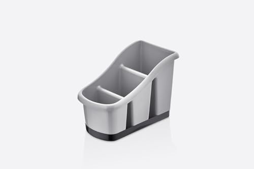 Stolmet Cutlery Drainer with Tray - 3 or 5 Pocket Utensil Holder - BPA Free - Ideal for Kitchen and Camping (Grey, 3 Compartments)