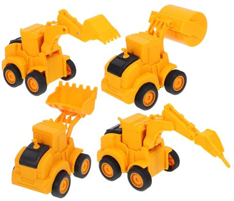 TOYANDONA 4 Teiliges Spielzeugfahrzeug Set Für Kleinkinder Bagger Und Bulldozer Modelle Aus Hochwertigem Bewegliche Baufahrzeuge Für Jungen Ab 2 Jahren Ideales Für