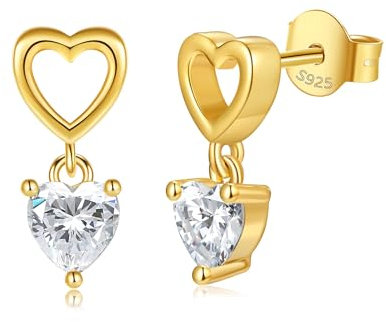 LOVANS Dorati Piccoli Cuore Orecchini Donna con Zircone, Anallergici Argento 925 Perno, Gioielli Regalo per Donna/Mogli/sorelle, con Scatola Portagioie