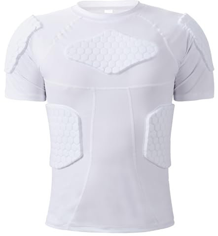 Zicac Sports Compression Shirt, Atmungsaktiv Stoßschutz Sport Tshirts Herren, Rundumschutz Kompressionsshirt Herren für Fußball Basketball Paintball Rugby Radfahren Curling Baseball (Weiß)