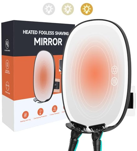 FASCINATE Beheizter Duschspiegel Fogless zum Rasieren, 3 Farbmodi Dimmen Wiederaufladbarer Anti-Beschlag Duschspiegel mit Licht 360°Rotation(Pechschwarz)