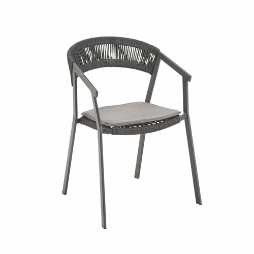 Liadomo Gartenstuhl Lenzi - Stapelstuhl - Aluminium-Gestell - Rope-Bespannung - mit Kissen - fertig montiert - stapelbar - Outdoor-Qualität - für Terrasse & Balkon