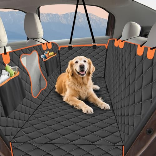 Vortix wasserdichte Hundedecke Auto Rückbank – Der Beste Reisebegleiter mit Knochen-Luftfenster & Anti-Rutsch - 137x147 cm, 5-Schicht Schutz - Kompatibel mit Kindersitz - Inkl. Leine & Tragetasche