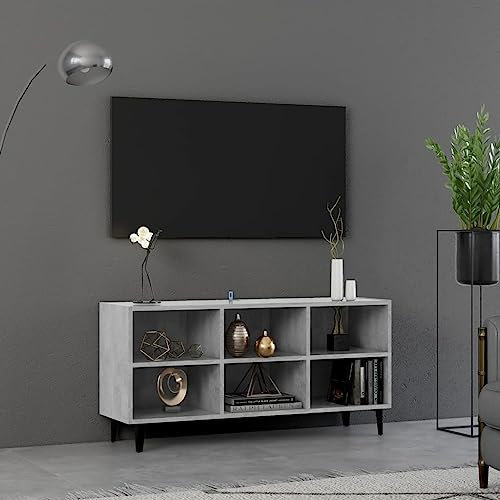 Homgoday Mobile TV con Gambe in Metallo Grigio Cemento 103,5x30x50 cm, Mobile Porta TV Mobiletto Basso per TV per Tavolino da Salotto Industriale Supporto TV Soggiorno