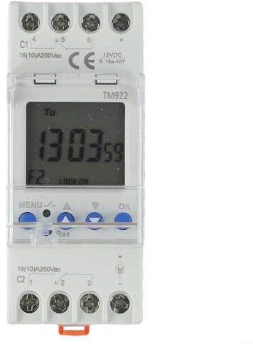 Eawfgtuw Minuteur numérique monté avec deux sorties relais, minuterie à deux canaux, horloge programmable 24 heures, affichage LCD pour systèmes de contrôle électrique domestique, alimentation 85-265