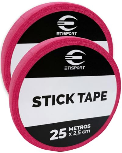 ETISPORT Pack 2 Tape Fucsia Antideslizante 25 m x 2,5 cm. Grip Profesional para Stick de Hockey Patines, Hockey Hielo, Golf, Raquetas. Algodón/Poliéster con Adhesivo de Caucho Natural
