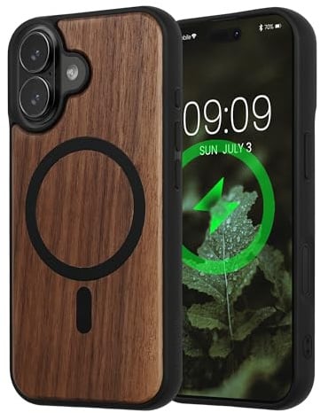 kwmobile Hülle für Apple iPhone 17 Handyhülle - Cover aus Holz und TPU - Kompatibel mit MagSafe - Case in Dunkelbraun Schwarz Holz