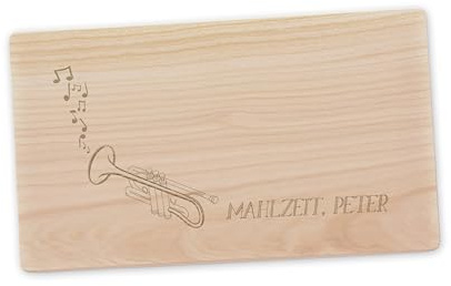 Frühstücksbrett personalisiert mit Trompete Gravur – Schneidebrett aus Ahornholz – 26 x 15 cm – personalisierte Geschenkidee für Musiker & Trompeter