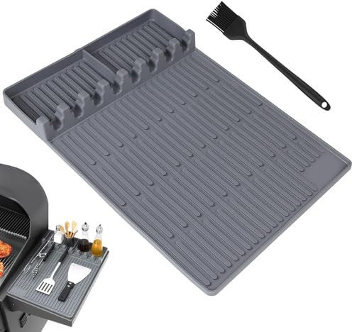 DBREAKS Silikon Grillmatte Ablagematte Rutschfest Hitzebeständig (Grau) | Rutschfest, hitzebeständig, mit Ölpinsel, leicht zu reinigen, für Gewürze und Grillwerkzeuge am Seitentisch