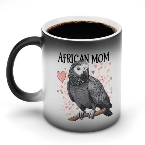 Beautiful African Grey Parrot Color Changing Mug Ceramic Heat Sensitive Cup for Men Women Gifts