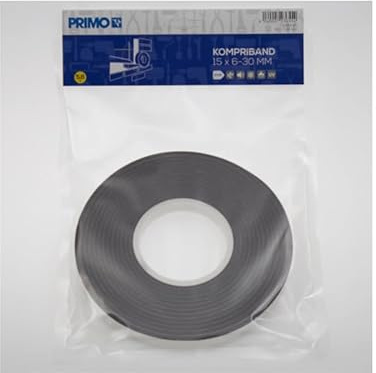 PRIMO Kompriband Selbstklebend für Außenfugen, 15 x 6-30 mm Grau - Länge 5,6 m - Elastisch, Isolierend