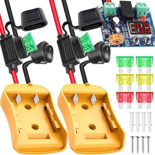 HAAMNING7 2 Stück Power Wheel Adapter für Dewalt Akku 18V 20V Batterieadapter Dock Stromanschluss für Arbeitsleuchte RC Auto Robotik, mit 12AWG-Kabelbaumschalter, Akkuanschluss für Elektrowerkzeuge