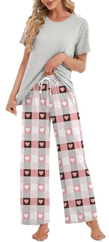 Rapbin Schlafanzug Damen Lang Pyjama Set Nachtwäsche Loungewear mit Taschen | Zweiteiliger Schlafanzüge für Damen Nachtwäsche Langarm Oberteile und Schlafhose mit Taschen Loungewear für Herbst Winter