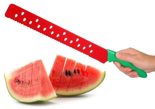 Rojo Cortador de Sandía con Funda de Acero Inoxidable para Cocina | Cuchillo Largo para Fruta, Accesorio con Funda, Práctico y Conveniente, Uso Doméstico, Color Rojo