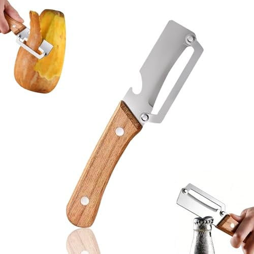 Spargelschäler, 2-in-1 Sparschäler, Gemüseschäler Kartoffelschäler aus Edelstahl mit Holzgriff, Spargel Schäler, Spargelschälmaschine, Universalschäler für Obst & Gemüse, Silber (A)