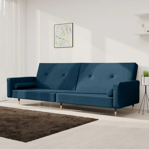 Mazoravella Schlafsofa 2-Sitzer mit 2 Kissen Blau Samt, ausziehbar mit Schlaffunktion, gemütliches Wohnlandschaft Gästebett für Wohnzimmer, Büro, Lounge in modernem skandinavischem Stil