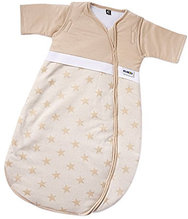 Gesslein Baby Schlafsack Bubou, Ganzjahres-Schlafsack mit Temperaturregulierung (optimale Passform, langer Reißverschluss, 90), beige Sterne