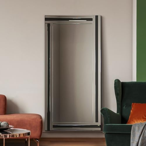 Large Bevelled Wall Mirror, Black/Silver, 174 x 85 cm