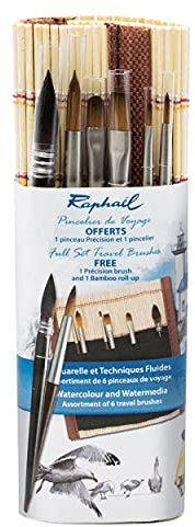 Assortiment de 6 pinceaux aquarelle de voyage - Pincelier en bambou