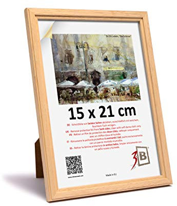 3-B Bilderrahmen GERA - Natur - 15x21 cm (A5) - Holzrahmen, Fotorahmen, Portraitrahmen mit Acrylglas