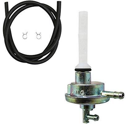 Robinet essence scoot adaptable mbk 50 booster 2004+, nitro-yamaha 50 bws 2004+, aerox-gilera 50 stalker-peugeot 50 tkr avec durite noir diam 5-8mm 1m + 2 colliers (kit)