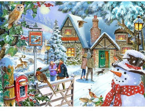 The House of Puzzles - Snowman's View Jigsaw - 1000 Piece Jigsaws For Adults, Artist Illustrated, Scenic Landscape, Deluxe Puzzle Gifts