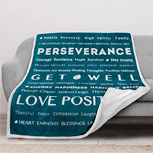 PAVILIA Healing Sherpa Throw Blanket, Get Well Soon Gift, Teal Blue | Positive Thoughts, Compassion, Encouragement, Uplifting, Caring, Inspirational, Patient Blanket for Men Women