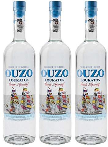 Ouzo Loukatos 3x 0,7l 38% Vol. | Milder Ouzo aus Patras | + 20ml Jassas Olivenöl