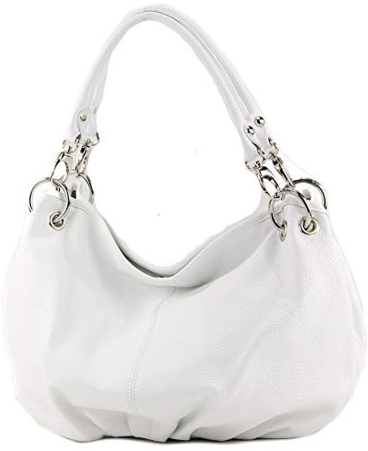 modamoda de IT40 Damen Leder/Nappaleder Schultertasche Hobo Bag handmade in Italy, Farbe:Weiß Leder