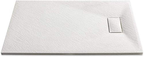 Piatto Doccia Arredo Arredamento Bagno Spessore 2.6 Cm In Resina Effetto Pietra Stone Ardesia Antiscivolo Filopavimento Riducibile Indistruttibile Con Griglia Di Copertura Bianco (90 x 160 Cm)