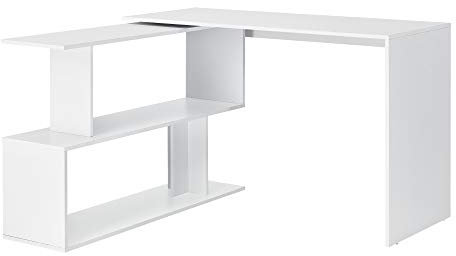 Mesa Escritorio 76,5 x 120 x 50 cm Escritorio de Ordenador Mesa de Oficina con Estantes Mesa en Forma L Mesa de Esquina Blanco