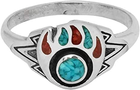 Indianerschmuck Ring Bärentatze Türkis Koralle Bear Paw Navajo Style Westernschmuck Indianerring Silver Fox (57 (18.1))