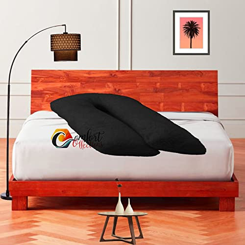 Teddy Fleece Full Body 9FT U Shaped Orthopaedic Pillowcase Cover With Zip Maternity Nursing Pregnancy Super Soft Snug Cuddles 9 Feet Pillowcase U Cover Black 75cm x 135cm Approximate