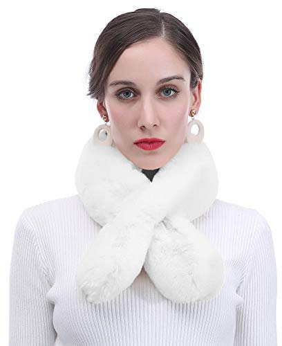 Lina & Lily Damen Winter Schal Halswärmer Kunstfell Kunstpelz Pull-Through (Weiß)